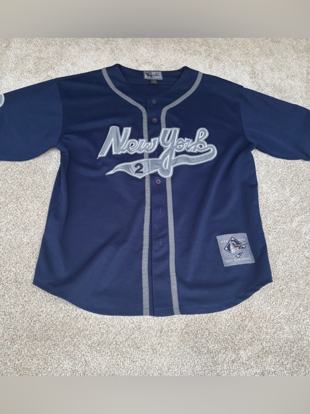 New York Raw Blue Vintage Classic Baseball Jersey #2 Men's 2XL Navy & Gray